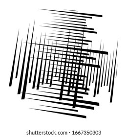 Zelluläres, retikulatiertes Grate, Gitter. Gitter, Maschenelement. Reihe von Keksen überlappen Schnittlinien, Streifen. geometrisches einfarbiges, schwarz-weißes Element, Muster. Zwischengerade, parallele Streifen