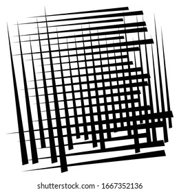 Zelluläres, retikulatiertes Grate, Gitter. Gitter, Maschenelement. Reihe von Keksen überlappen Schnittlinien, Streifen. geometrisches einfarbiges, schwarz-weißes Element, Muster. Zwischengerade, parallele Streifen