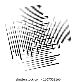 Grados celulares, retirados, celosías. Cuadrícula, elemento de malla. matriz de líneas de intersección de superposición de bisectas, franjas. patrón geométrico monocromo, elemento blanco y negro. Intersectar franjas rectas, paralelas