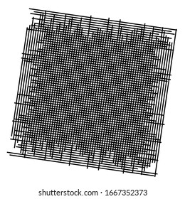 Cellular, reticulated grate, lattice. Grid, mesh element. array of bisect overlap intersect lines, stripes. geometric monochrome, black and white element, pattern. Intersect straight, parallel stripes