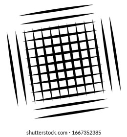 Cellular, reticulated grate, lattice. Grid, mesh element. array of bisect overlap intersect lines, stripes. geometric monochrome, black and white element, pattern. Intersect straight, parallel stripes