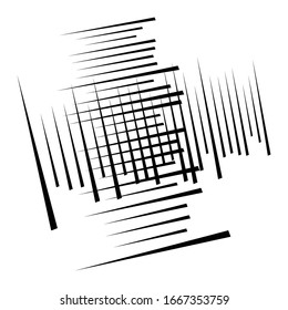 Cellular, reticulated grate, lattice. Grid, mesh element. array of bisect overlap intersect lines, stripes. geometric monochrome, black and white element, pattern. Intersect straight, parallel stripes