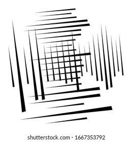 Cellular, reticulated grate, lattice. Grid, mesh element. array of bisect overlap intersect lines, stripes. geometric monochrome, black and white element, pattern. Intersect straight, parallel stripes