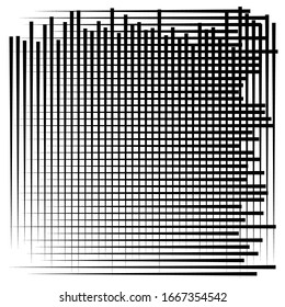 Zelluläres, retikulatiertes Grate, Gitter. Gitter, Maschenelement. Reihe von Keksen überlappen Schnittlinien, Streifen. geometrisches einfarbiges, schwarz-weißes Element, Muster. Zwischengerade, parallele Streifen