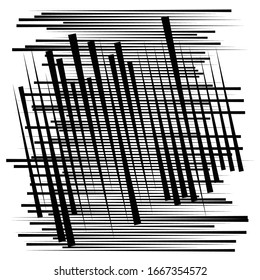 Zelluläres, retikulatiertes Grate, Gitter. Gitter, Maschenelement. Reihe von Keksen überlappen Schnittlinien, Streifen. geometrisches einfarbiges, schwarz-weißes Element, Muster. Zwischengerade, parallele Streifen