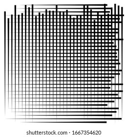 Grados celulares, retirados, celosías. Cuadrícula, elemento de malla. matriz de líneas de intersección de superposición de bisectas, franjas. patrón geométrico monocromo, elemento blanco y negro. Intersectar franjas rectas, paralelas