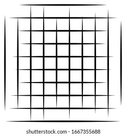 Zelluläres, retikulatiertes Grate, Gitter. Gitter, Maschenelement. Reihe von Keksen überlappen Schnittlinien, Streifen. geometrisches einfarbiges, schwarz-weißes Element, Muster. Zwischengerade, parallele Streifen
