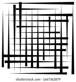 Cellular, reticulated grate, lattice. Grid, mesh element. array of bisect overlap intersect lines, stripes. geometric monochrome, black and white element, pattern. Intersect straight, parallel stripes
