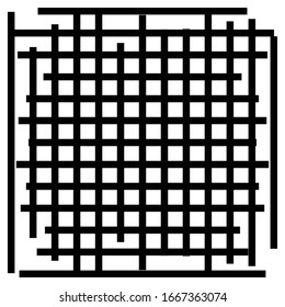 Cellular, reticulated grate, lattice. Grid, mesh element. array of bisect overlap intersect lines, stripes. geometric monochrome, black and white element, pattern. Intersect straight, parallel stripes