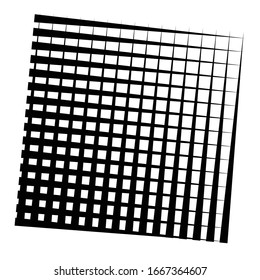 Grados celulares, retirados, celosías. Cuadrícula, elemento de malla. matriz de líneas de intersección de superposición de bisectas, franjas. patrón geométrico monocromo, elemento blanco y negro. Intersectar franjas rectas, paralelas
