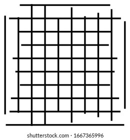 Cellular, reticulated grate, lattice. Grid, mesh element. array of bisect overlap intersect lines, stripes. geometric monochrome, black and white element, pattern. Intersect straight, parallel stripes