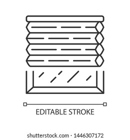 Cellular shades linear icon. Window blinds. Room darkening motorized jalousie. Bedroom interior decoration. Thin line illustration. Contour symbol. Vector isolated outline drawing. Editable stroke