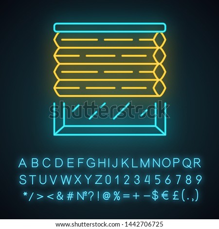 Cellular shades neon light icon. Window blinds. Room darkening jalousie. Office, kitchen, bedroom interior decoration. Glowing sign with alphabet, numbers and symbols. Vector isolated illustration