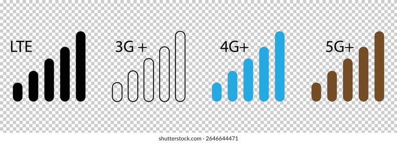 Nivel de señal celular. fuerza de red móvil aislada. símbolo de conexión inalámbrica sobre fondo blanco. ilustración de contorno del indicador del teléfono celular. Vector eps 10. 