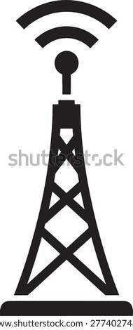 Cellular tower with signal waves emitting from the top communication infrastructure