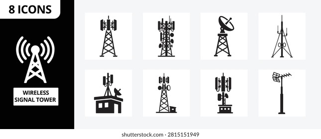 Cellular transmission tower symbols for telecom, broadcasting, and wireless infrastructure.