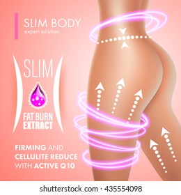 Cellulite Bodycare Skin Firming Solution Design. Anti-cellulite Fat Burner Extract For Slim Body. Coenzyme Q10 Treatment.