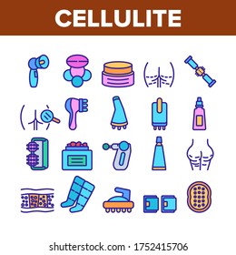 Cellulite Combat Tool Collection Icons Set Vector. Anti-cellulite Cream Cosmetic And Massager Equipment, Cellulite And Fat Research Body Color Illustrations
