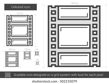 Icono de línea vectorial celular aislado en fondo blanco. Icono de línea de celuloide para infografía, sitio web o aplicación. Icono escalable diseñado en un sistema de cuadrícula.