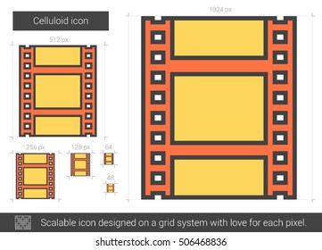 Icono de línea vectorial celular aislado en fondo blanco. Icono de línea de celuloide para infografía, sitio web o aplicación. Icono escalable diseñado en un sistema de cuadrícula.
