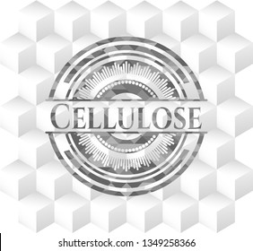 Cellulose grey emblem. Retro with geometric cube white background
