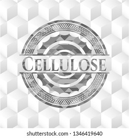 Cellulose grey emblem. Vintage with geometric cube white background