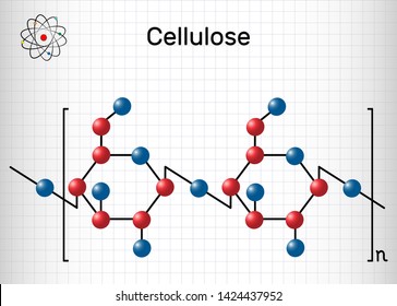 Cellulose polysaccharide molecule. Sheet of paper in a cage.
Structural chemical formula. Vector illustration

