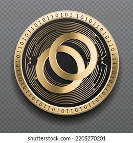 Celo (CELO) cryptocurrency golden coin isolated in transparent background. Virtual currency token symbol vector illustration based on cryptography and block chain technology.