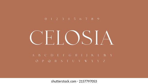 Celosia elegant and luxury alphabet letters font and number. serif Classic elegant Lettering Minimal Fashion Designs. Typography fonts regular uppercase . vector illustration