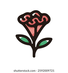Celosia flower illustration icon.Simple vector outline, clipart for graphic design.