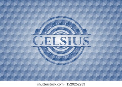 Celsius blue emblem or badge with abstract geometric polygonal pattern background. Vector Illustration. Detailed.