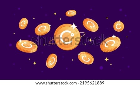 Celsius (CEL) coins falling from the sky. CEL cryptocurrency concept banner background.