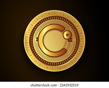 Símbolo de moneda cripto (CEL) Celsius y logotipo en moneda de oro. Símbolo de concepto de dinero virtual basado en tecnología blockchain. 
