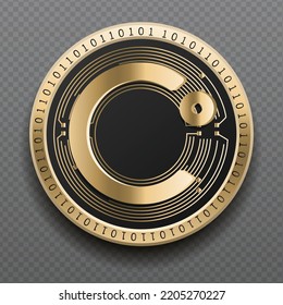 Celsius (CEL) cryptocurrency golden coin isolated in transparent background. Virtual currency token symbol vector illustration based on cryptography and block chain technology.