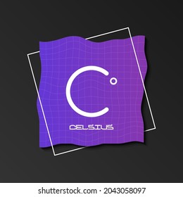 Celsius cryptocurrency logo on colorful wireframe backdrop.