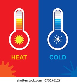 Celsius and Fahrenheit meteorology thermometers measuring heat and cold.
Vector illustration. Thermometer icon showing hot or cold weather.