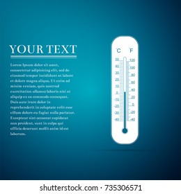 Celsius and fahrenheit meteorology thermometers measuring heat and cold icon isolated on blue background. Thermometer equipment showing hot or cold weather. Flat design. Vector Illustration