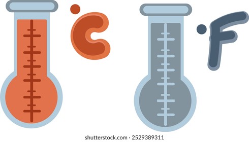 Celsius and Fahrenheit Thermometers Hot and Colr illustration