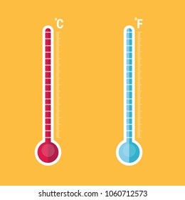 Celsius and Fahrenheit thermometers. Vector.