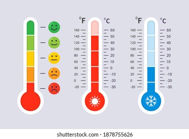 Celsius and Fahrenheit thermometers. Vector.