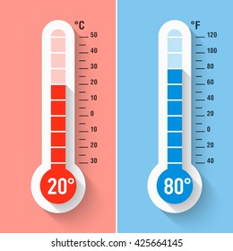 Celsius and Fahrenheit thermometers. Vector. 