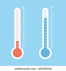 Celsius and Fahrenheit thermometers. Vector.