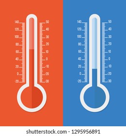 Celsius and Fahrenheit thermometers. Vector flat icon