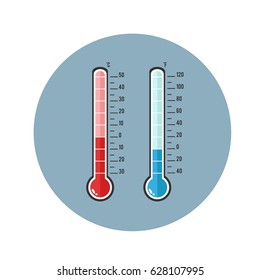 Celsius and Fahrenheit thermometers. Vector illustration.