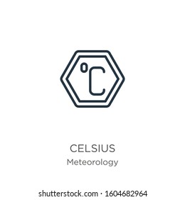 Celsius icon. Thin linear celsius outline icon isolated on white background from meteorology collection. Line vector sign, symbol for web and mobile