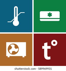 celsius icons set. Set of 4 celsius filled icons such as thermometer, air conditioner