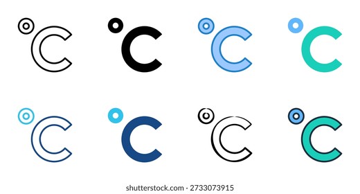 Celsius icons set multiple style collection. Editable stroke 
