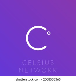 Celsius network cryptocurrency colorful logo. Isolated on violet gradient background.