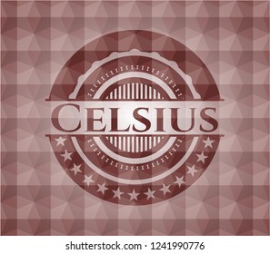 Celsius red polygonal badge. Seamless.