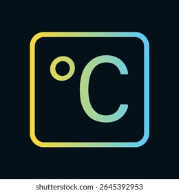 Celsius symbol glowing in teal to yellow square. Icon symbol illustration